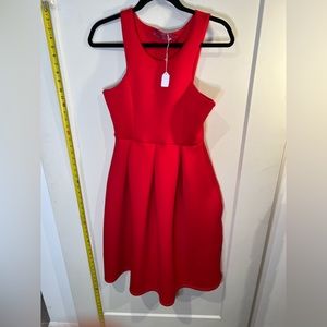 Hot Sexy Cherry Red Scuba Pleated Dress